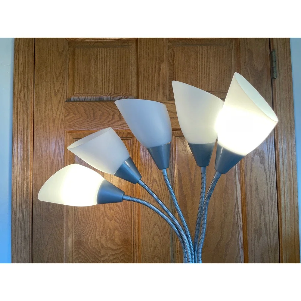 Medusa 5-Light Floor Lamp Silver Multi-Head Adjustable Gooseneck Standing Lamp